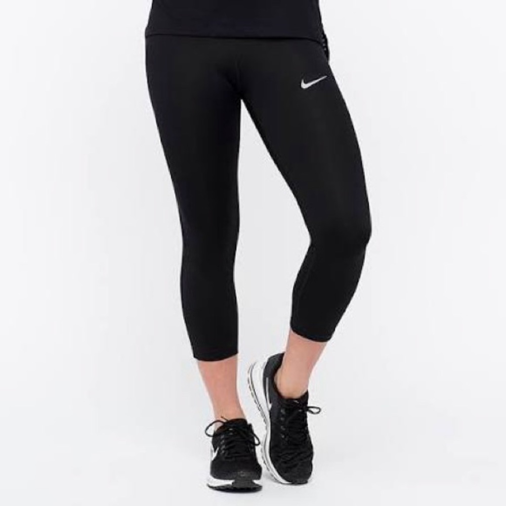 NIKE Power Essential Mid Rise Running Crop Leggings black size small woman’s